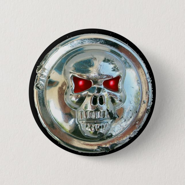 CHROME SKULL 6 CM ROUND BADGE (Front)