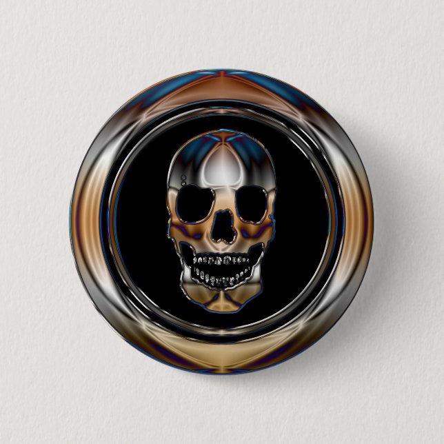 CHROME SKULL 6 CM ROUND BADGE (Front)
