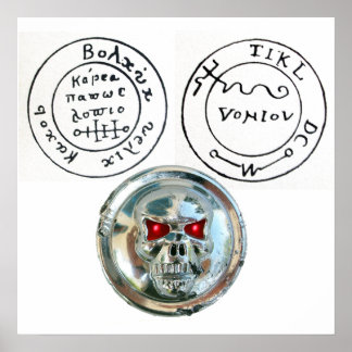 CHROME SKULL AND ANTIQUE PIRATES TREASURE MAP POSTER