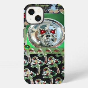 CHROME SKULL , BLACK GREEN RED JADE GEM STONES iPhone 13 CASE