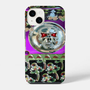CHROME SKULL BLACK GREEN RED PURPLE GEM STONES iPhone 14 CASE