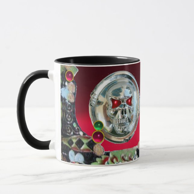 CHROME SKULL BLACK GREEN RED RUBY GEMSTONES MUG (Left)