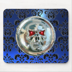 CHROME SKULL ,Damask, Blue Sapphire Mouse Pad