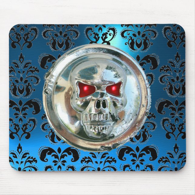 CHROME SKULL ,Damask, Blue Sapphire Mouse Pad (Front)