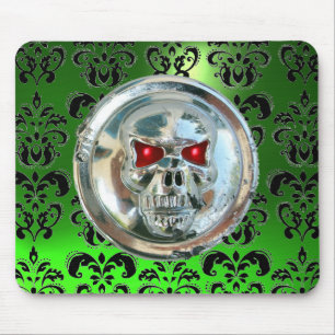 CHROME SKULL ,Damask, Green Emerald Mouse Pad