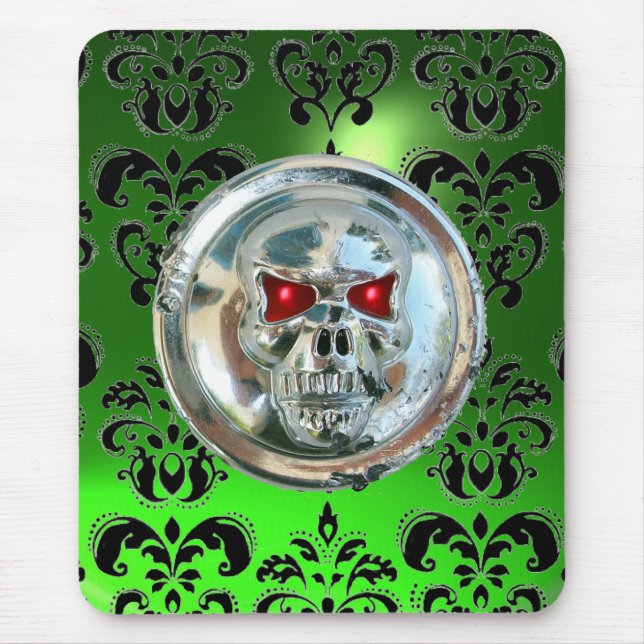 CHROME SKULL ,Damask, Green Emerald Mouse Pad (Front)