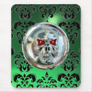 CHROME SKULL ,Damask, Green Jade Mouse Pad