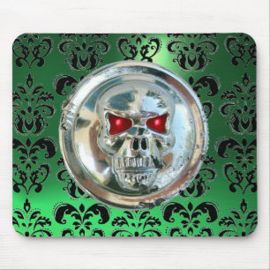 CHROME SKULL ,Damask, Green Jade Mouse Pad