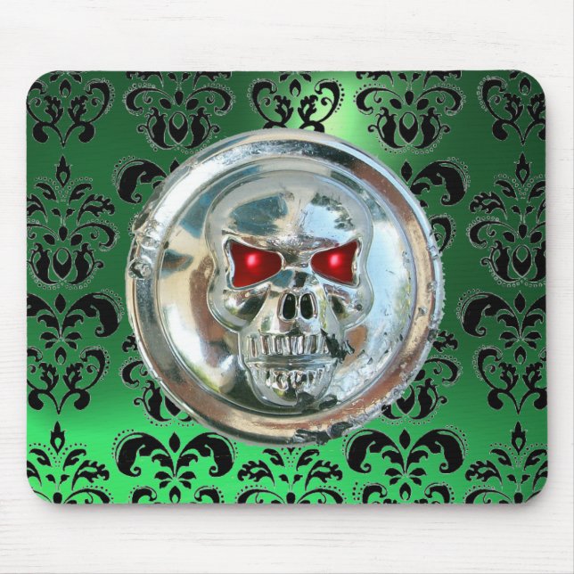 CHROME SKULL ,Damask, Green Jade Mouse Pad (Front)