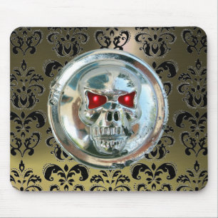 CHROME SKULL ,Damask, Grey Agate Mouse Pad