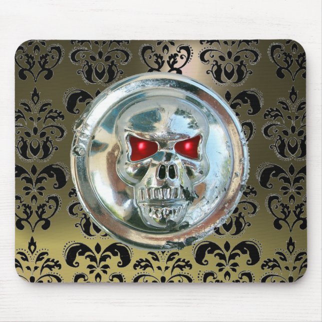 CHROME SKULL ,Damask, Grey  Agate Mouse Pad (Front)