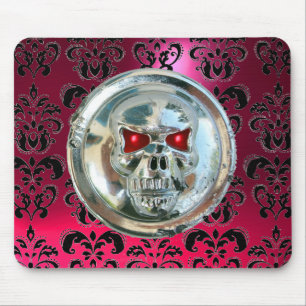 CHROME SKULL ,Damask, Pink Red Ruby Mouse Pad