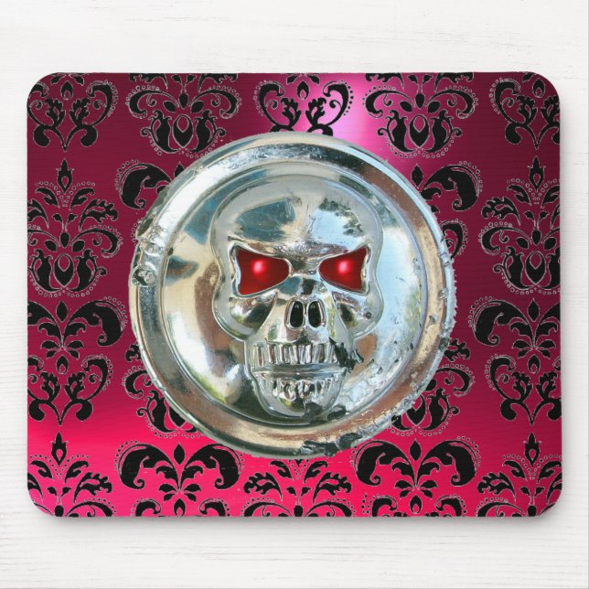 CHROME SKULL ,Damask, Pink Red Ruby Mouse Pad (Front)