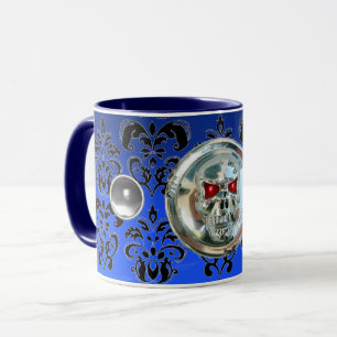 CHROME SKULL RIDERS  NIGHT BLUE BLACK DAMASK MUG