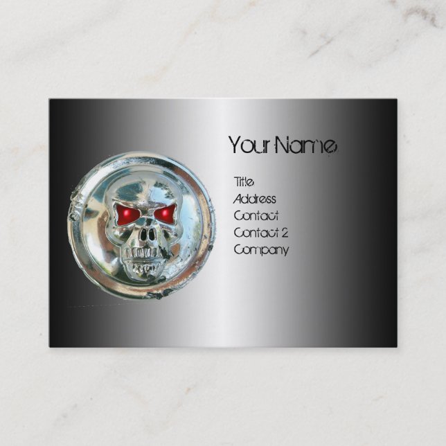 CHROME SKULL ,STEEL AND RED RUBY MONOGRAM BUSINESS CARD (Front)