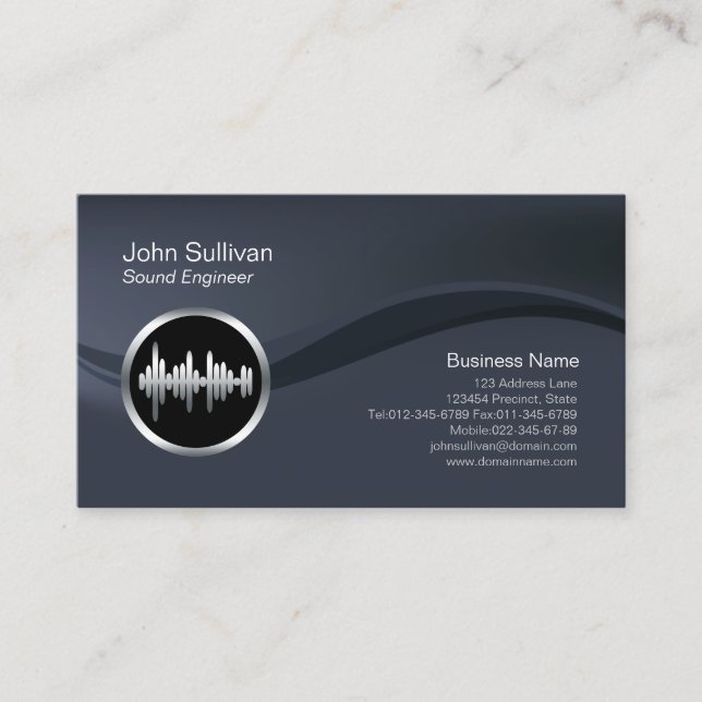 Chrome Soundwave Icon Sound Engineer Business Card (Front)