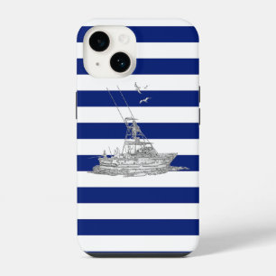 Chrome Sports Fishing Print on Navy Stripes iPhone 14 Case