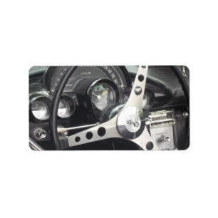 Chrome Steering wheel and black gauges corvette Label
