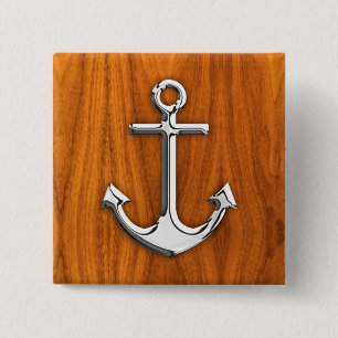 Chrome Style Anchor on Teak Veneer 15 Cm Square Badge