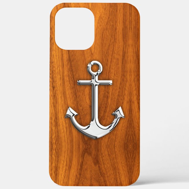 Chrome Style Anchor on Teak Veneer Case-Mate iPhone Case (Back)