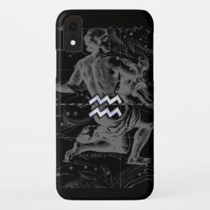 Chrome Style Aquarius Zodiac Sign on Hevelius iPhone XR Case