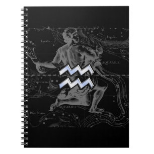 Chrome Style Aquarius Zodiac Symbol on Hevelius Spiral Notebook