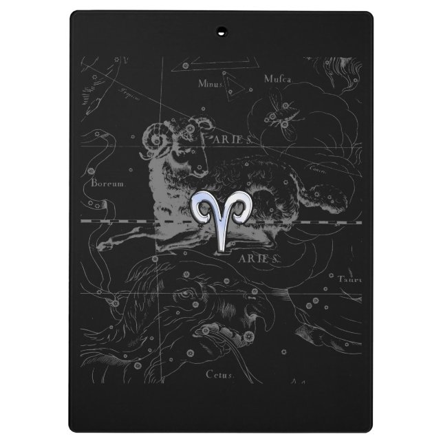 Chrome Style Aries Zodiac Sign on Hevelius Clipboard (Back)