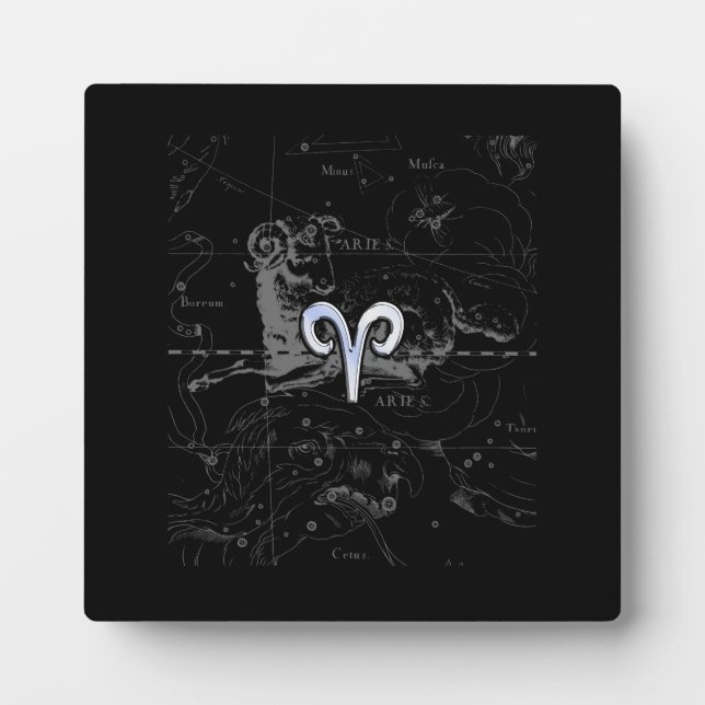 Chrome Style Aries Zodiac Sign on Hevelius Plaque (Front)