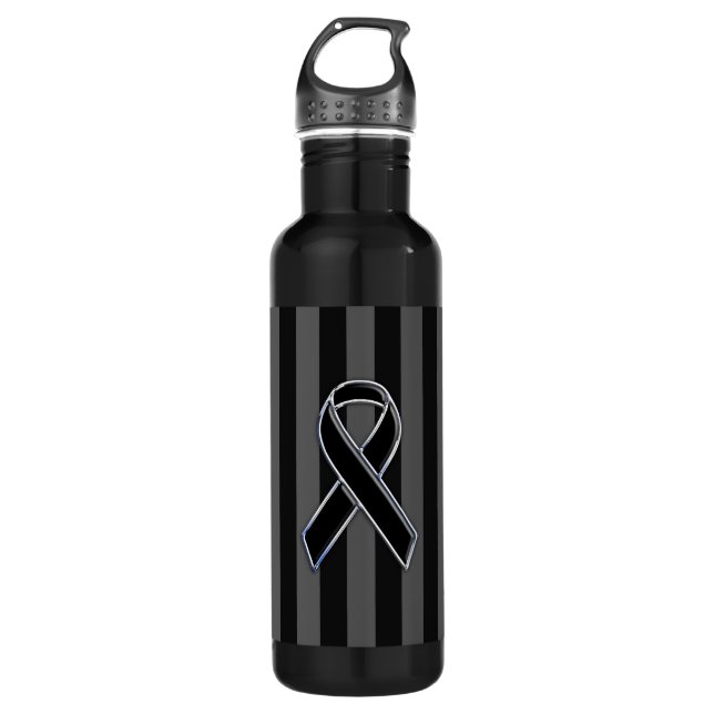 Chrome Style Black Ribbon Awareness 710 Ml Water Bottle (Front)