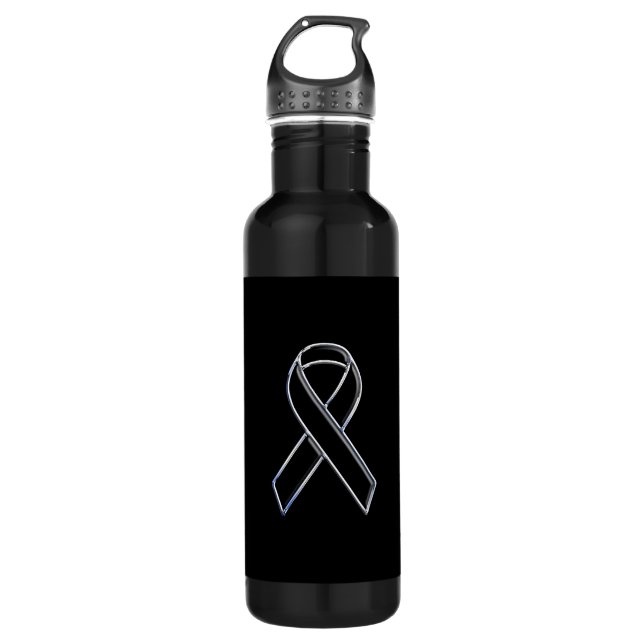 Chrome Style Black Ribbon Awareness 710 Ml Water Bottle (Front)