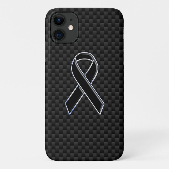 Chrome Style Black Ribbon Awareness Carbon Fibre Case-Mate iPhone Case (Back)