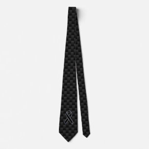 Chrome Style Black Ribbon Awareness Carbon Fibre Tie