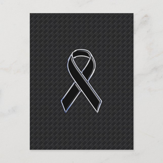 Chrome Style Black Ribbon Awareness Decor Postcard (Front)