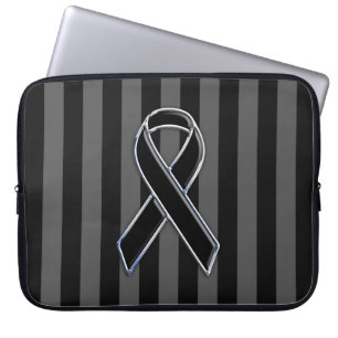 Chrome Style Black Ribbon Awareness Laptop Sleeve