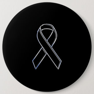 Chrome Style Black Ribbon Awareness on Black 6 Cm Round Badge