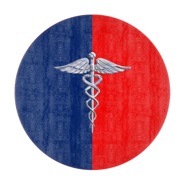 Chrome Style Caduceus Medical Symbol League Cutting Board (Front)