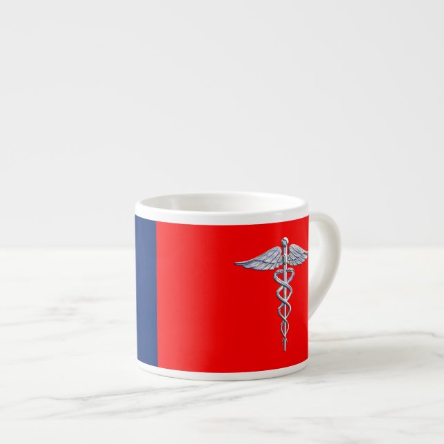 Chrome Style Caduceus Medical Symbol League Espresso Cup (Front Right)