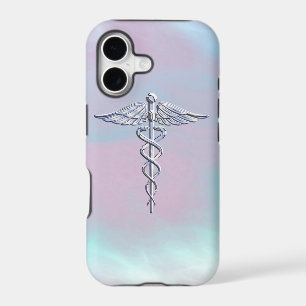 Chrome Style Caduceus Medical Symbol Mother Pearl