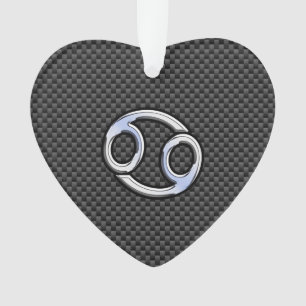 Chrome Style Cancer Zodiac Sign Carbon Fibre Print Ornament