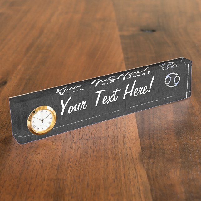 Chrome Style Cancer Zodiac Symbol Nameplate (Side)