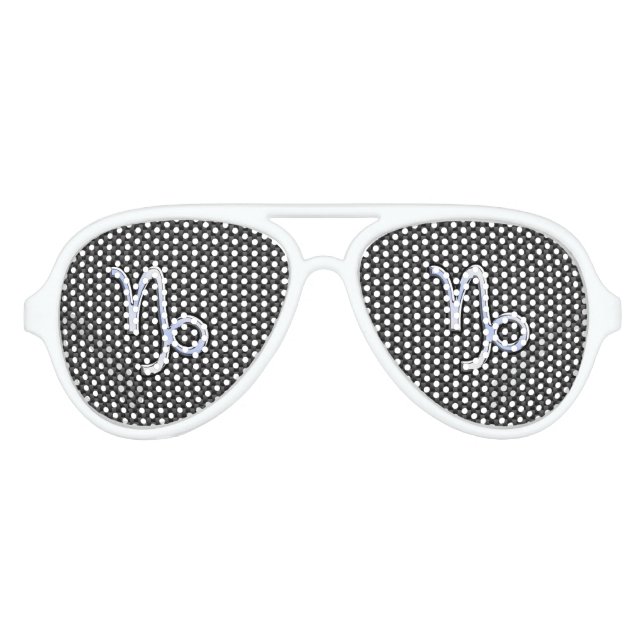 Chrome Style Capricorn Zodiac Sign on Carbon Fibre Aviator Sunglasses (Front)