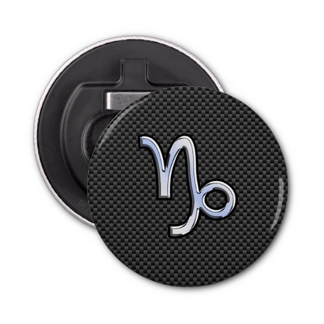 Chrome Style Capricorn Zodiac Sign on Carbon Fibre Bottle Opener (Front)