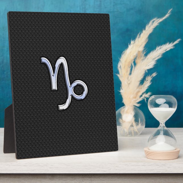 Chrome Style Capricorn Zodiac Sign on Snake style Plaque (Side)