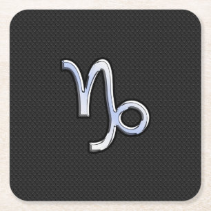 Chrome Style Capricorn Zodiac Sign on Snake style Square Paper Coaster