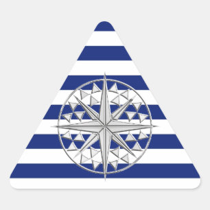 Chrome Style Compass on Nautical Stripes Triangle Sticker
