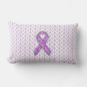 Chrome Style Crystal Pink Ribbon Awareness Knit Lumbar Cushion