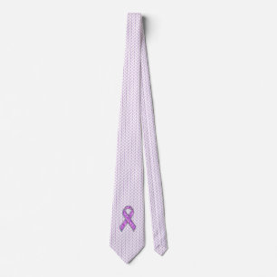 Chrome Style Crystal Pink Ribbon Awareness Knit Tie