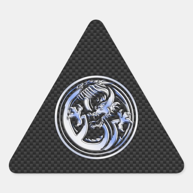 Chrome style Dragon badge on Carbon Fiber Print Triangle Sticker (Front)
