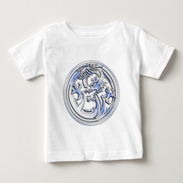 Chrome style Dragon badge on Carbon Fibre Print Baby T-Shirt (Front)
