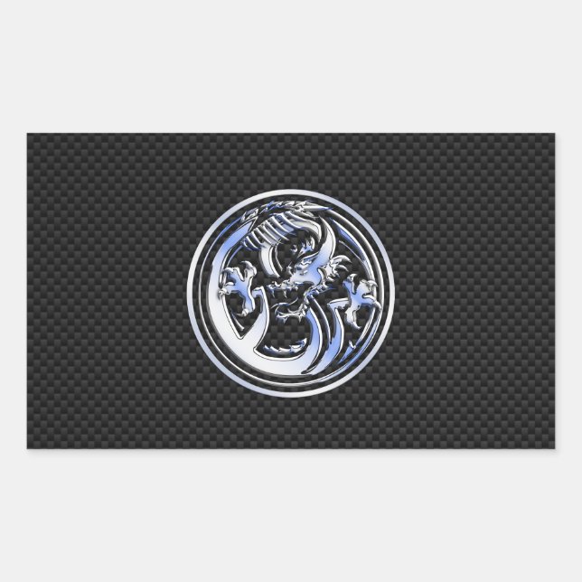 Chrome style Dragon badge on Carbon Fibre Print Rectangular Sticker (Front)